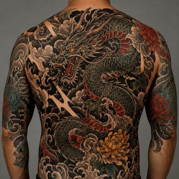 Full back dragon tattoo in Japanese style